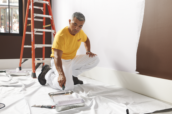 interior painters with a roller and paint tray.