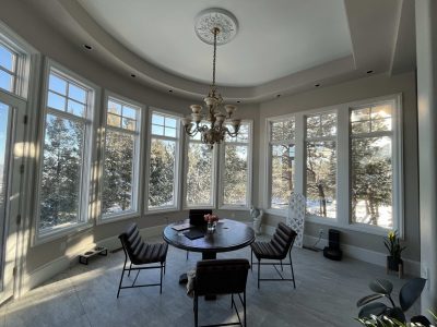 breakfast nook with large wrap windows
