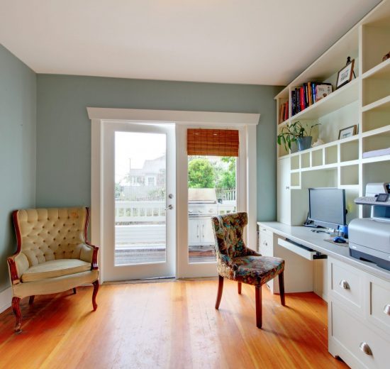 Blue Interior with White Trim Home Office Painting