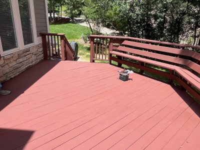 stained deck with built in bench