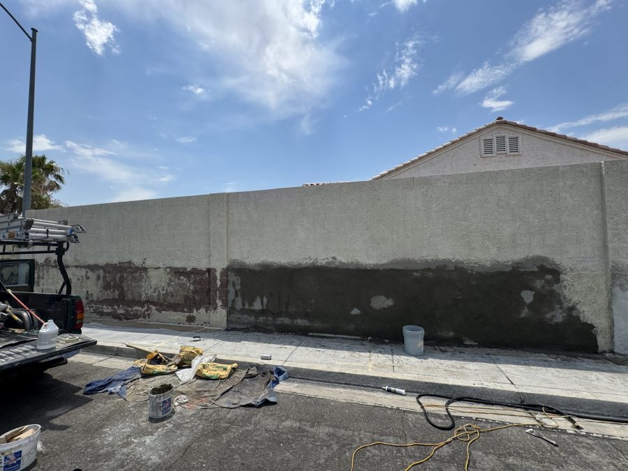 Wall repainting project Summerlin before photo showing equipment being used Preview Image 2