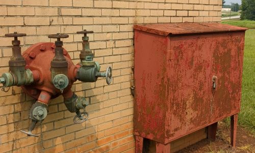 Rusted Hose Cabinet & Hydrant Hook-Up