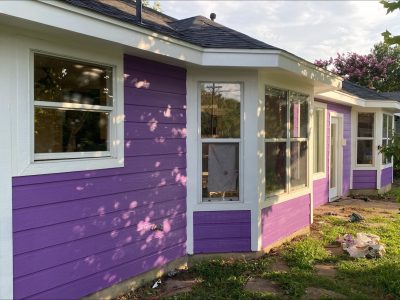purple building exterior