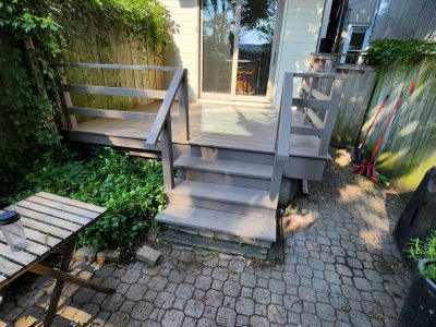 front view of power wash and staining of deck exterior