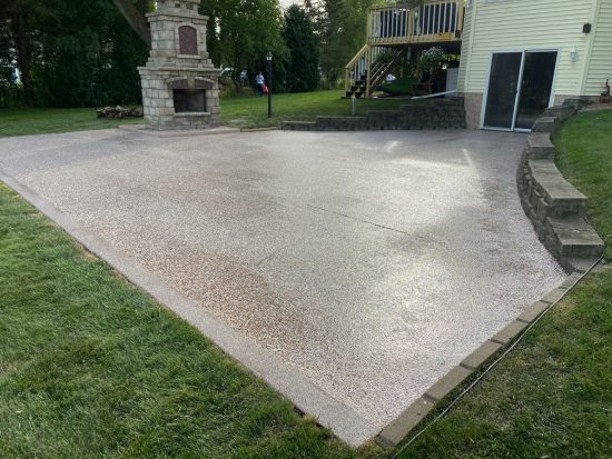 exterior stained concrete with fireplace