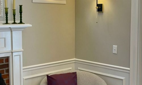 Gray walls with white trim