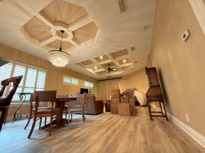 painted residential room interior with accent ceiling coffers
