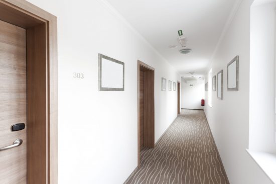 painted hotel hallway