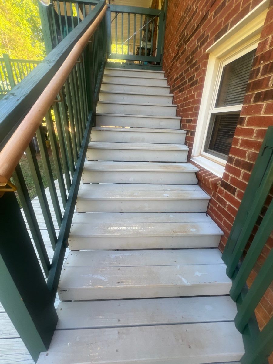 outdoor natural wooden porch and staircase before painting green Preview Image 5