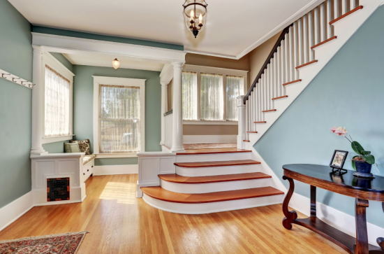 Blue residential entryway and staircase