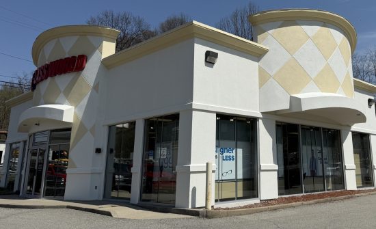 corner view of painted retail building exterior