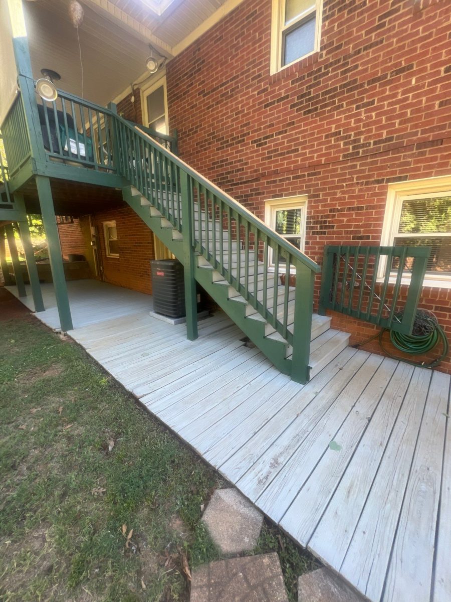 outdoor natural wooden porch and staircase before painting green Preview Image 4
