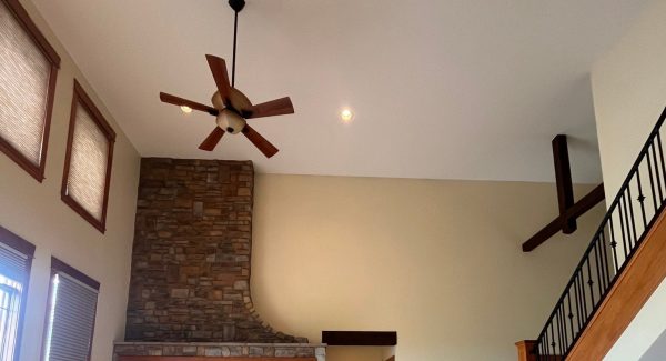 home interior with painted walls and stained beams