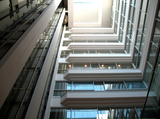 Hotel atrium looking upwards