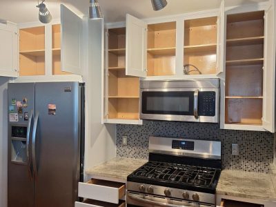 kitchen with open cabinets