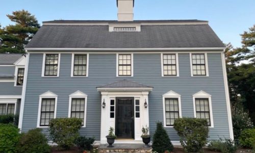 Exterior painting of Colonial with Black Window Grids
