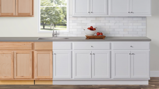 before and after of cabinet painting project