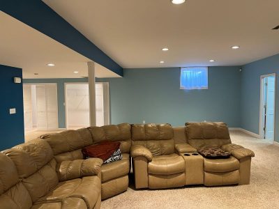 blue and white painted interior room of house