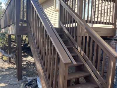 stained wooden deck and steps