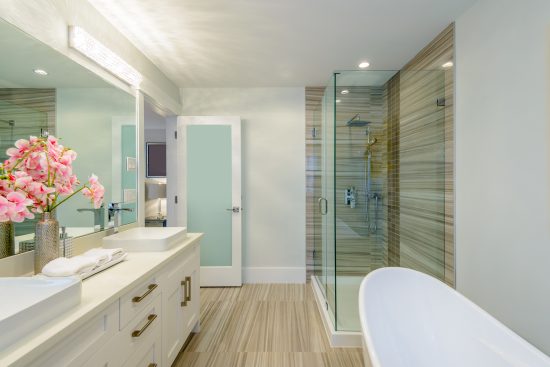 modern luxurious bathroom with white walls